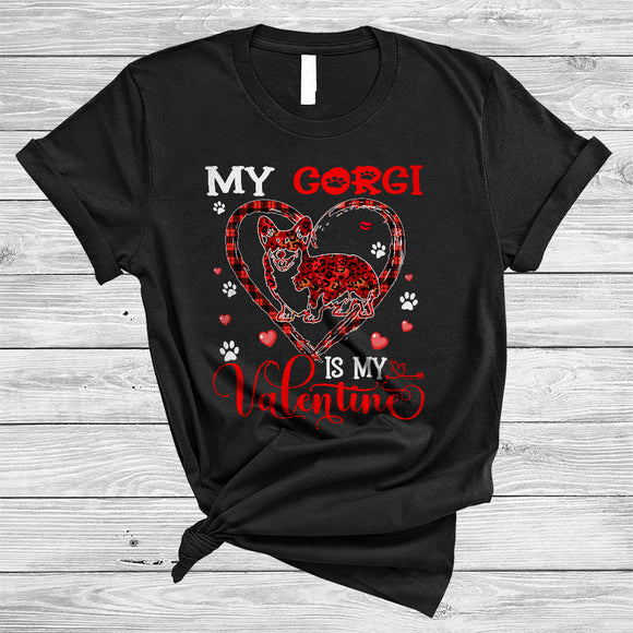 MacnyStore - My Corgi Is My Valentine, Awesome Valentine's Day Plaid Heart Shape, Matching Animal Lover T-Shirt