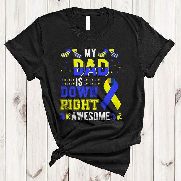 MacnyStore - My Dad Is Down Right Awesome, Cool Down Syndrome Awareness Ribbon Socks, Family Group T-Shirt
