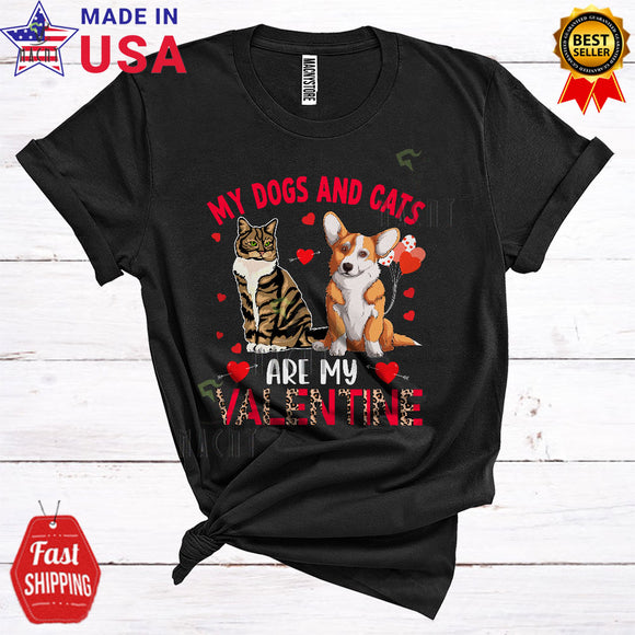 MacnyStore - My Dogs And Cats Are My Valentine Funny Cool Valentine's Day Leopard Corgi Dog Cat Lover T-Shirt