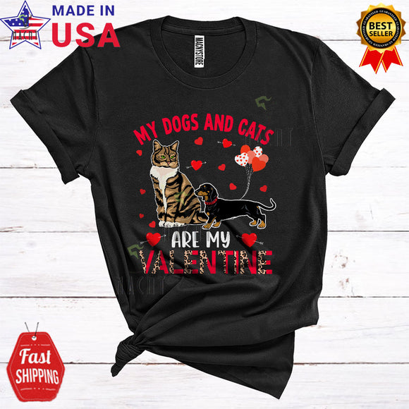 MacnyStore - My Dogs And Cats Are My Valentine Funny Cool Valentine's Day Leopard Dachshund Dog Cat Lover T-Shirt
