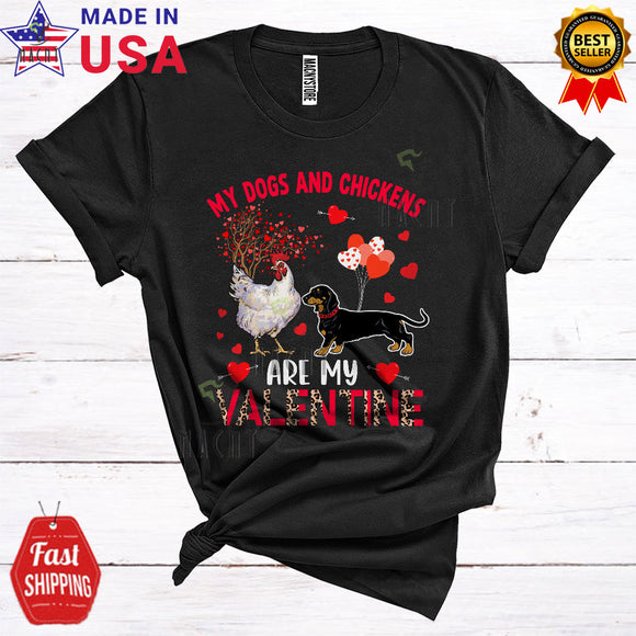 MacnyStore - My Dogs And Chickens Are My Valentine Funny Cool Valentine's Day Leopard Dachshund Dog Farmer T-Shirt