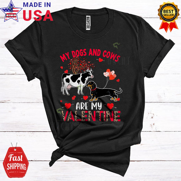 MacnyStore - My Dogs And Cows Are My Valentine Funny Cool Valentine's Day Leopard Dachshund Dog Farmer T-Shirt