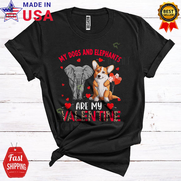 MacnyStore - My Dogs And Elephants Are My Valentine Funny Cool Valentine's Day Leopard Corgi Dog Lover T-Shirt