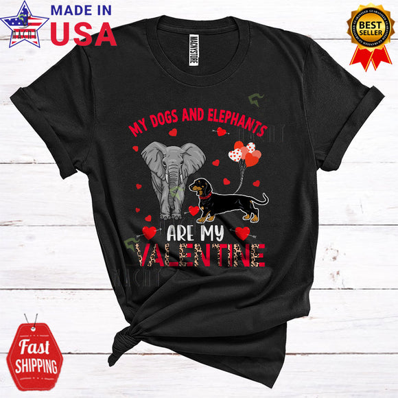 MacnyStore - My Dogs And Elephants Are My Valentine Funny Cool Valentine's Day Leopard Dachshund Dog Lover T-Shirt