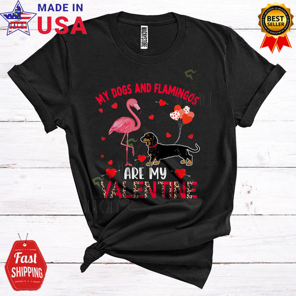 MacnyStore - My Dogs And Flamingos Are My Valentine Funny Cool Valentine's Day Leopard Dachshund Dog Lover T-Shirt