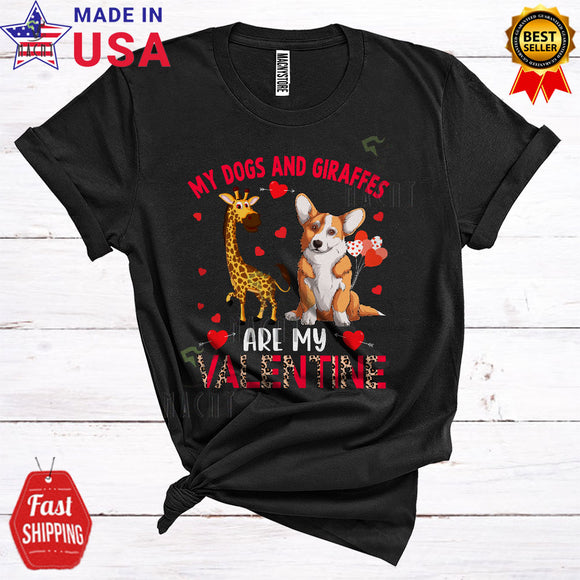 MacnyStore - My Dogs And Giraffes Are My Valentine Funny Cool Valentine's Day Leopard Corgi Dog Lover T-Shirt
