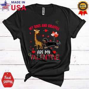 MacnyStore - My Dogs And Giraffes Are My Valentine Funny Cool Valentine's Day Leopard Dachshund Dog Lover T-Shirt