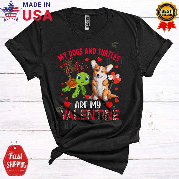 MacnyStore - My Dogs And Turtles Are My Valentine Funny Cool Valentine's Day Leopard Corgi Dog Lover T-Shirt