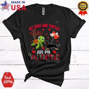 MacnyStore - My Dogs And Turtles Are My Valentine Funny Cool Valentine's Day Leopard Dachshund Dog Lover T-Shirt