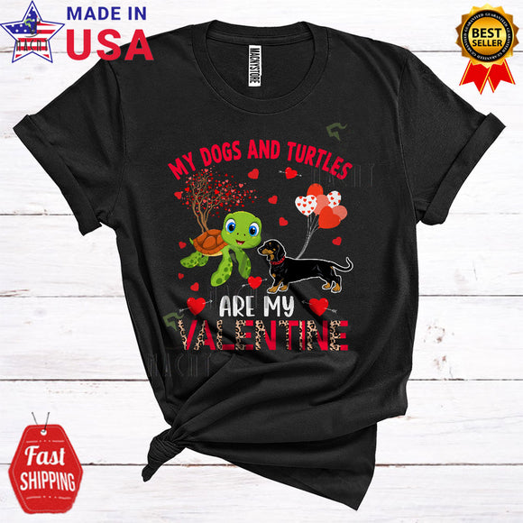 MacnyStore - My Dogs And Turtles Are My Valentine Funny Cool Valentine's Day Leopard Dachshund Dog Lover T-Shirt