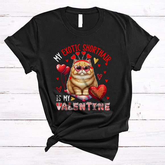 MacnyStore - My Exotic Shorthair Is My Valentine, Lovely Valentine's Day Cat Wearing Heart Glasses, Family Group T-Shirt