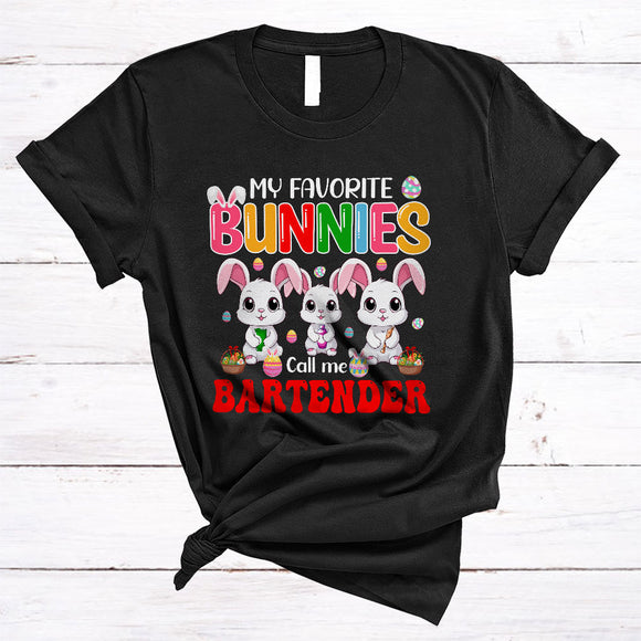 MacnyStore - My Favorite Bunnies Call Me Bartender, Wonderful Easter Three Bunnies, Eggs Hunting Group T-Shirt