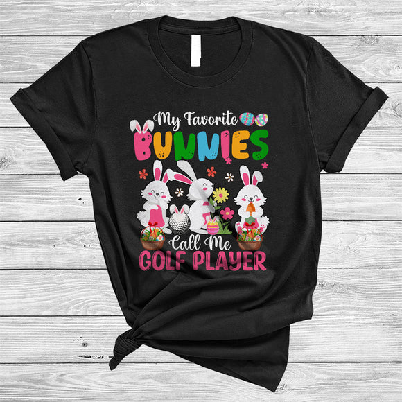 MacnyStore - My Favorite Bunnies Call Me Golf, Lovely Easter Three Bunnies, Flowers Sport Player Team T-Shirt