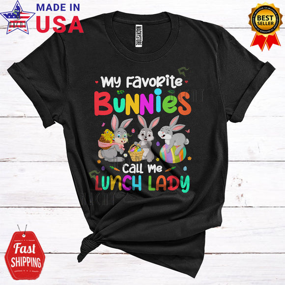 MacnyStore - My Favorite Bunnies Call Me Lunch Lady Cute Funny Easter Day Three Bunnies Hunting Eggs T-Shirt