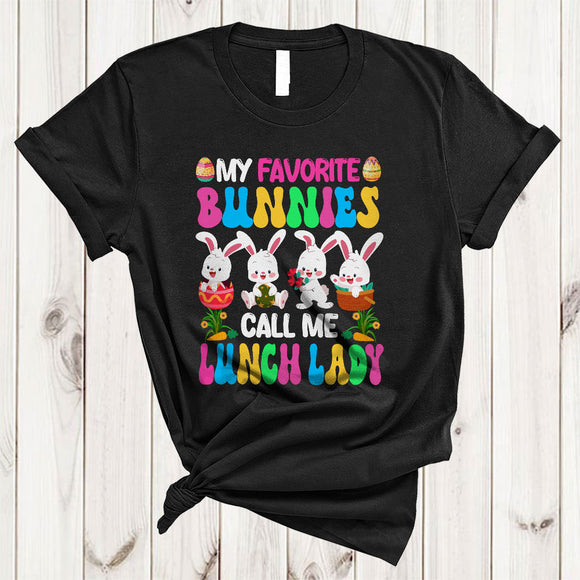 MacnyStore - My Favorite Bunnies Call Me Lunch Lady, Colorful Easter Four Bunnies, Family Group Eggs Hunting T-Shirt