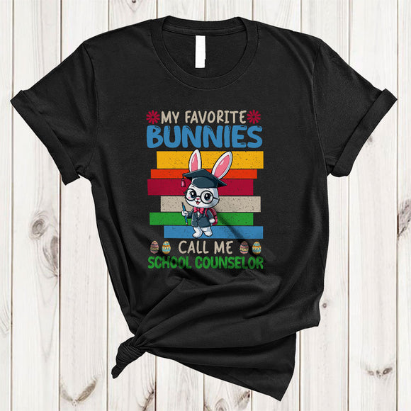 MacnyStore - My Favorite Bunnies Call Me School Counselor, Funny Vintage Easter Bunny Lover, Egg Hunt Group T-Shirt