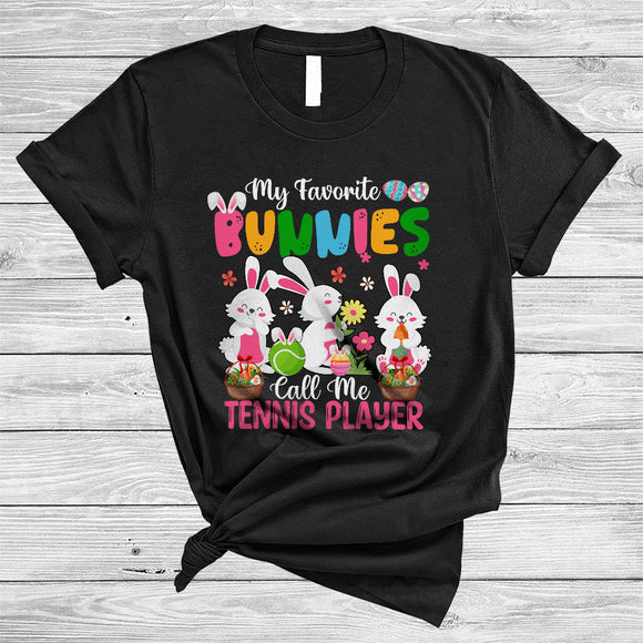 MacnyStore - My Favorite Bunnies Call Me Tennis, Lovely Easter Three Bunnies, Flowers Sport Player Team T-Shirt