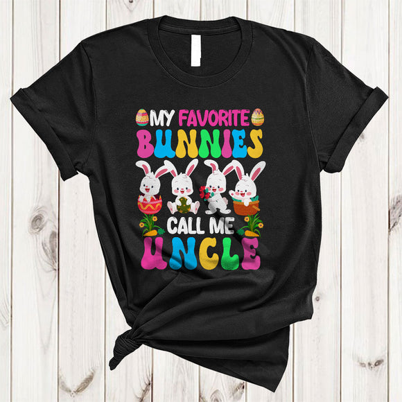 MacnyStore - My Favorite Bunnies Call Me Uncle, Colorful Easter Four Bunnies, Family Group Eggs Hunting T-Shirt