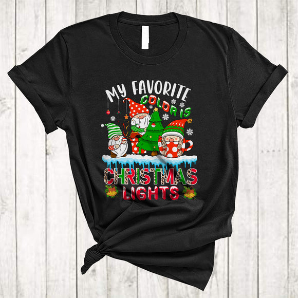 MacnyStore - My Favorite Color Is Christmas Lights, Cute Leopard X-mas Three Gnomies Gnomes, Snow Around Family T-Shirt
