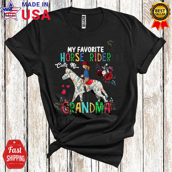 MacnyStore - My Favorite Horse Rider Calls Me Grandma Funny Cool Mother's Day Family Floral Horse Rider Riding T-Shirt