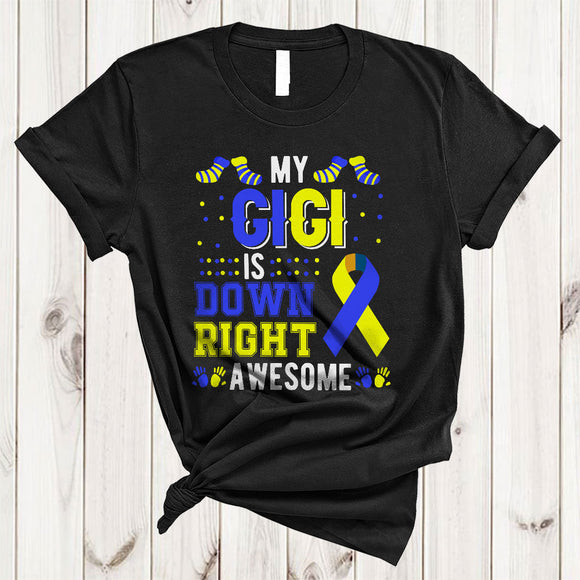 MacnyStore - My Gigi Is Down Right Awesome, Cool Down Syndrome Awareness Ribbon Socks, Family Group T-Shirt