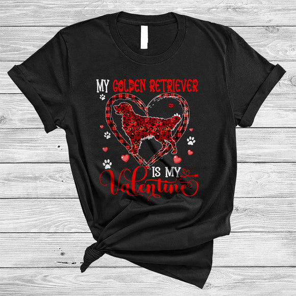 MacnyStore - My Golden Retriever Is My Valentine, Awesome Valentine's Day Plaid Heart Shape, Animal Lover T-Shirt
