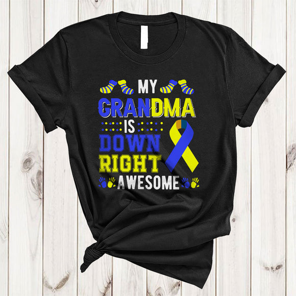 MacnyStore - My Grandma Is Down Right Awesome, Cool Down Syndrome Awareness Ribbon Socks, Family Group T-Shirt