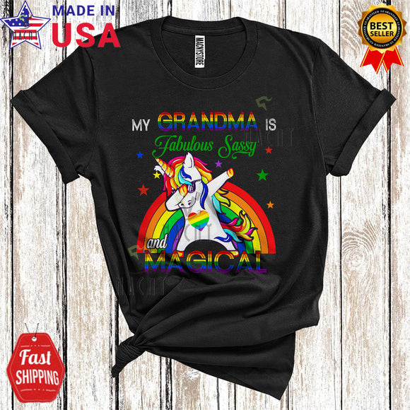 MacnyStore - My Grandma Is Fabulous Sassy And Magical Cute Cool LGBTQ Pride Rainbow Unicorn Dabbing T-Shirt