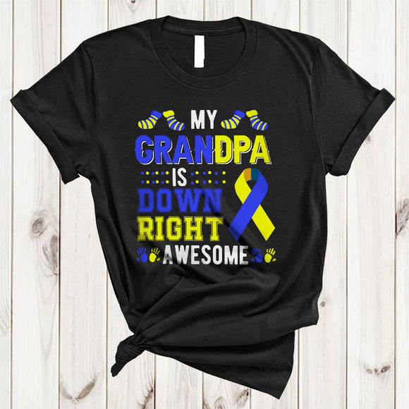 MacnyStore - My Grandpa Is Down Right Awesome, Cool Down Syndrome Awareness Ribbon Socks, Family Group T-Shirt