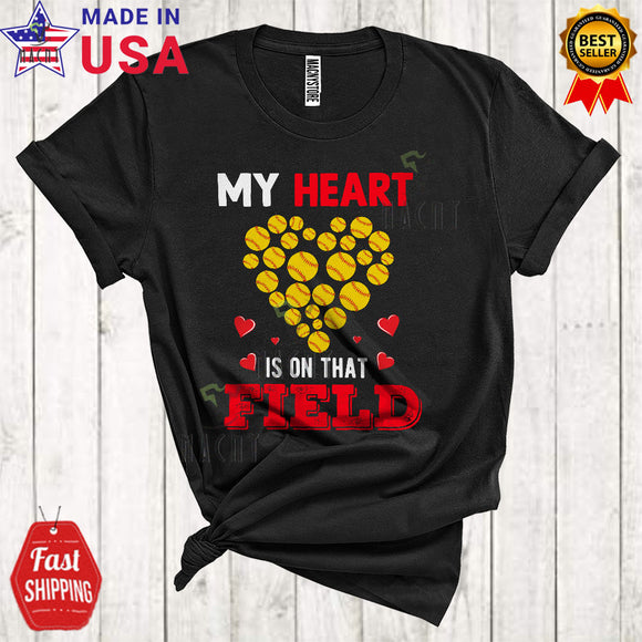 MacnyStore - My Heart Is On That Field Cool Proud Mother's Day Father's Day Softball Heart Shape Family Lover T-Shirt