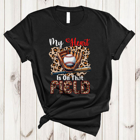 MacnyStore - My Heart Is On That Field, Amazing Mother's Day Father's Day Baseball Tools Leopard, Family T-Shirt