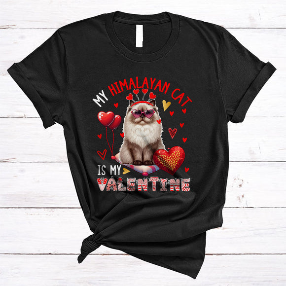 MacnyStore - My Himalayan Cat Is My Valentine, Lovely Valentine's Day Cat Wearing Heart Glasses, Family Group T-Shirt