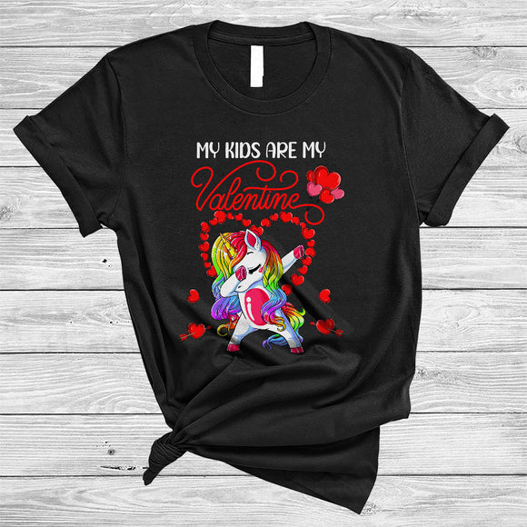 MacnyStore - My Kids Are Valentine, Lovely Valentine's Day Dabbing Unicorn, Hearts Shape Family Group T-Shirt