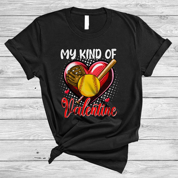 MacnyStore - My Kind Of Valentine, Amazing Valentine's Day Softball Player Lover, Heart Shape Sport Team T-Shirt