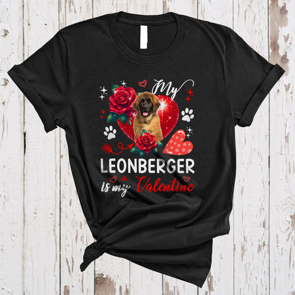 MacnyStore - My Leonberger Is My Valentine, Lovely Valentine's Day Leonberger Paws Owner, Hearts Flowers T-Shirt
