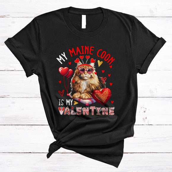 MacnyStore - My Maine Coon Is My Valentine, Lovely Valentine's Day Cat Wearing Heart Glasses, Family Group T-Shirt