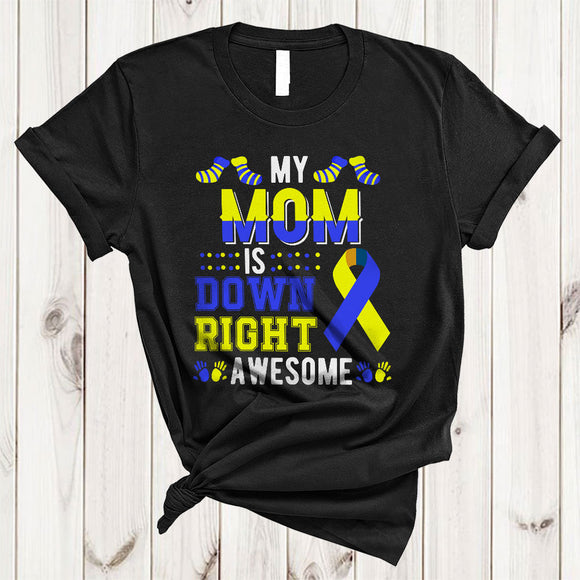 MacnyStore - My Mom Is Down Right Awesome, Cool Down Syndrome Awareness Ribbon Socks, Family Group T-Shirt