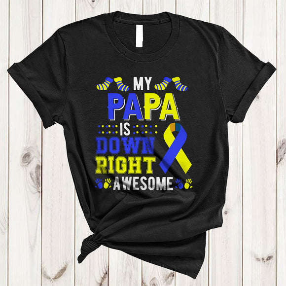MacnyStore - My Papa Is Down Right Awesome, Cool Down Syndrome Awareness Ribbon Socks, Family Group T-Shirt