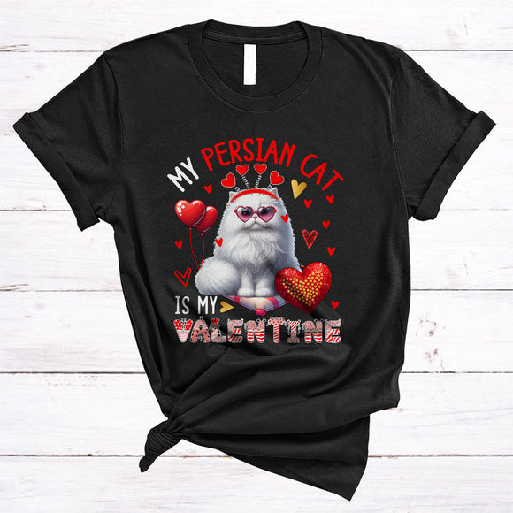 MacnyStore - My Persian Cat Is My Valentine, Lovely Valentine's Day Cat Wearing Heart Glasses, Family Group T-Shirt
