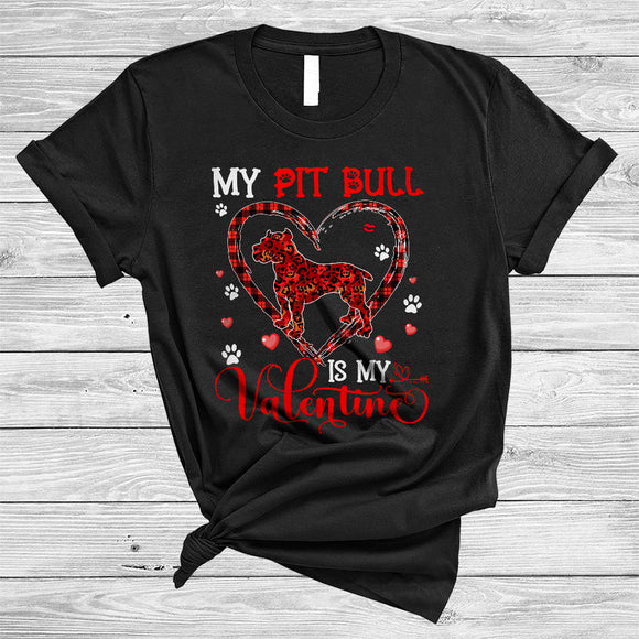 MacnyStore - My Pit Bull Is My Valentine, Awesome Valentine's Day Plaid Heart Shape, Matching Animal Lover T-Shirt