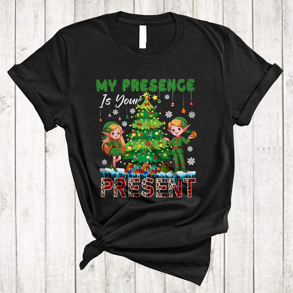 MacnyStore - My Presence Is Your Present, Adorable Christmas Tree Santa ELF Lover, X-mas Animal Family T-Shirt