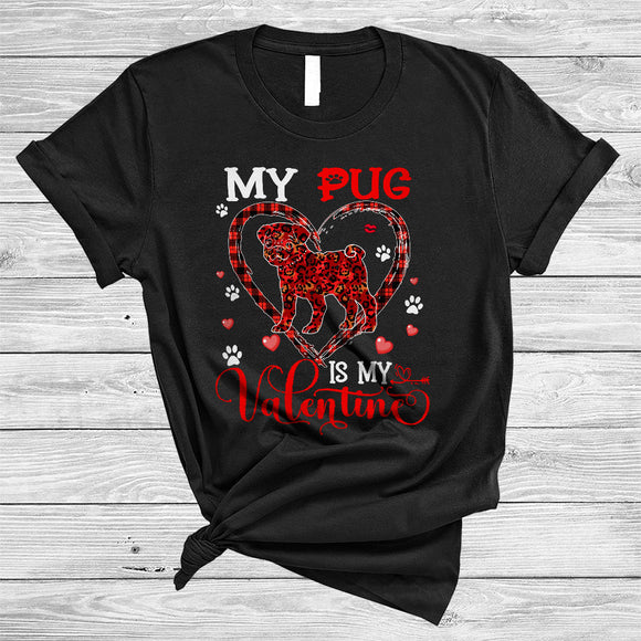 MacnyStore - My Pug Is My Valentine, Awesome Valentine's Day Plaid Heart Shape, Matching Animal Lover T-Shirt