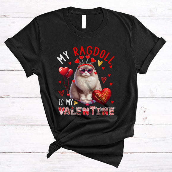 MacnyStore - My Ragdoll Is My Valentine, Lovely Valentine's Day Cat Wearing Heart Glasses, Family Group T-Shirt