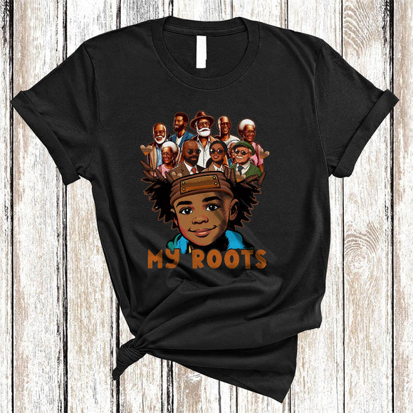 MacnyStore - My Roots, Proud Black History Month Juneteenth Afro Boys, African American Family Group T-Shirt