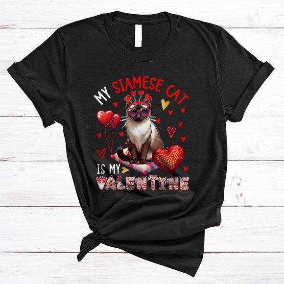 MacnyStore - My Siamese Cat Is My Valentine, Lovely Valentine's Day Cat Wearing Heart Glasses, Family Group T-Shirt