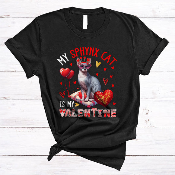 MacnyStore - My Sphynx Cat Is My Valentine, Lovely Valentine's Day Cat Wearing Heart Glasses, Family Group T-Shirt