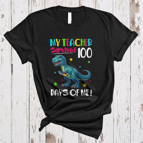 MacnyStore - My Teacher Survived 100 Days Of Me, Amazing 100th Day Of School T-Rex, Dinosaur Lover T-Shirt