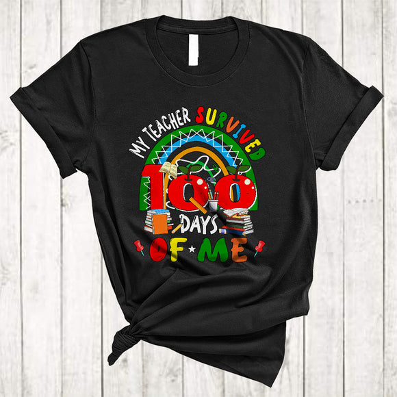 MacnyStore - My Teacher Survived 100 Days Of Me, Colorful 100th Day Of School Rainbow, Students Group T-Shirt