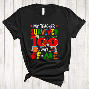 MacnyStore - My Teacher Survived 100 Days Of Me, Colorful 100th Day Of School Things Books, Students Group T-Shirt