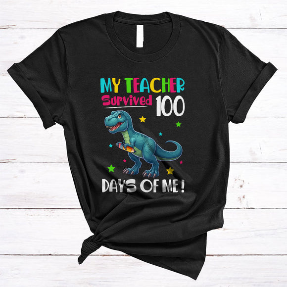 MacnyStore - My Teacher Survived 100 Days Of Me, Humorous 100th Day Of School T-Rex, Dinosaur Lover T-Shirt